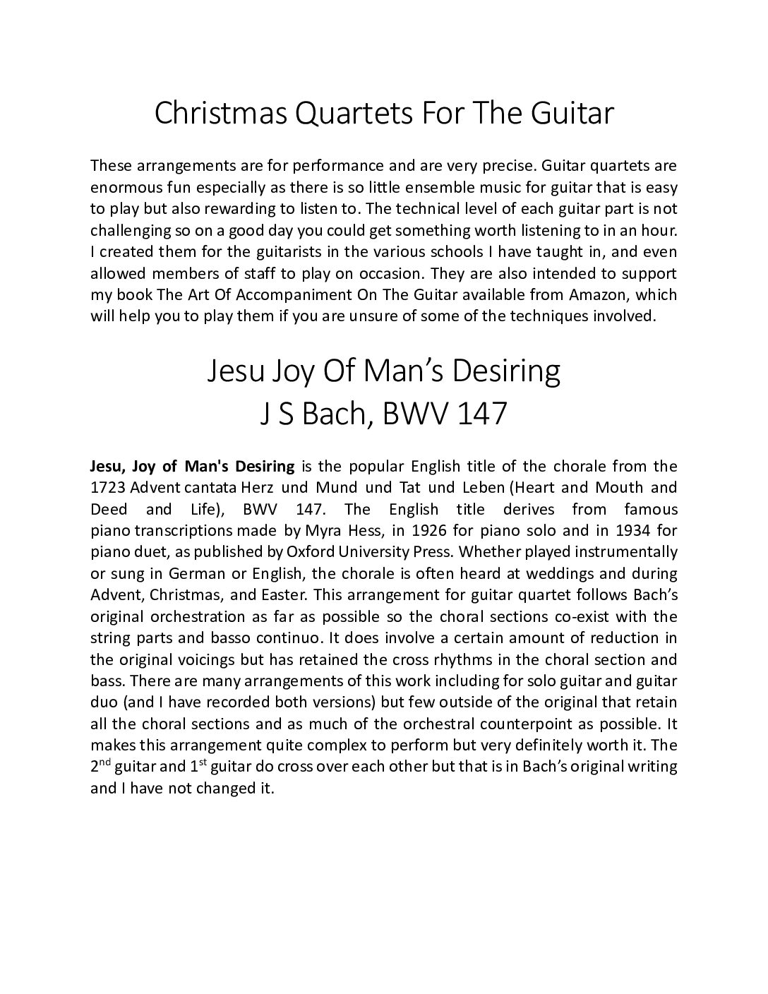 Jesu Joy Of Man’s Desiring J S Bach, BWV 147 for guitar quartet - Image 2