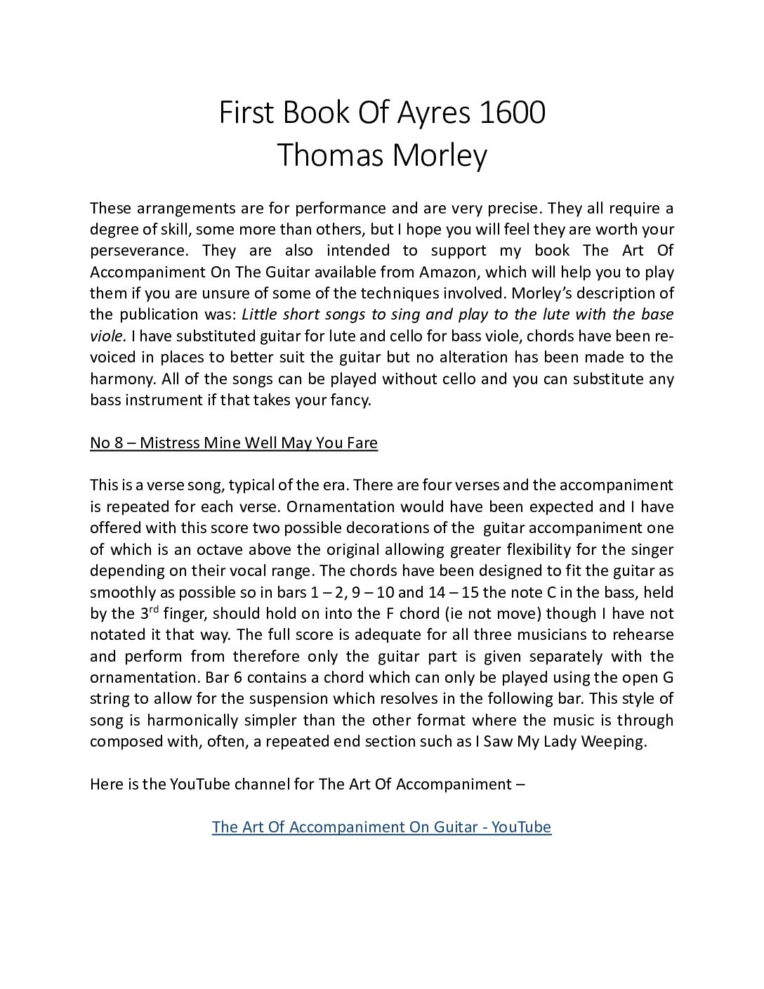 Mistress Mine Well May You Fare by Thomas Morley for voice, guitar and cello - Image 2